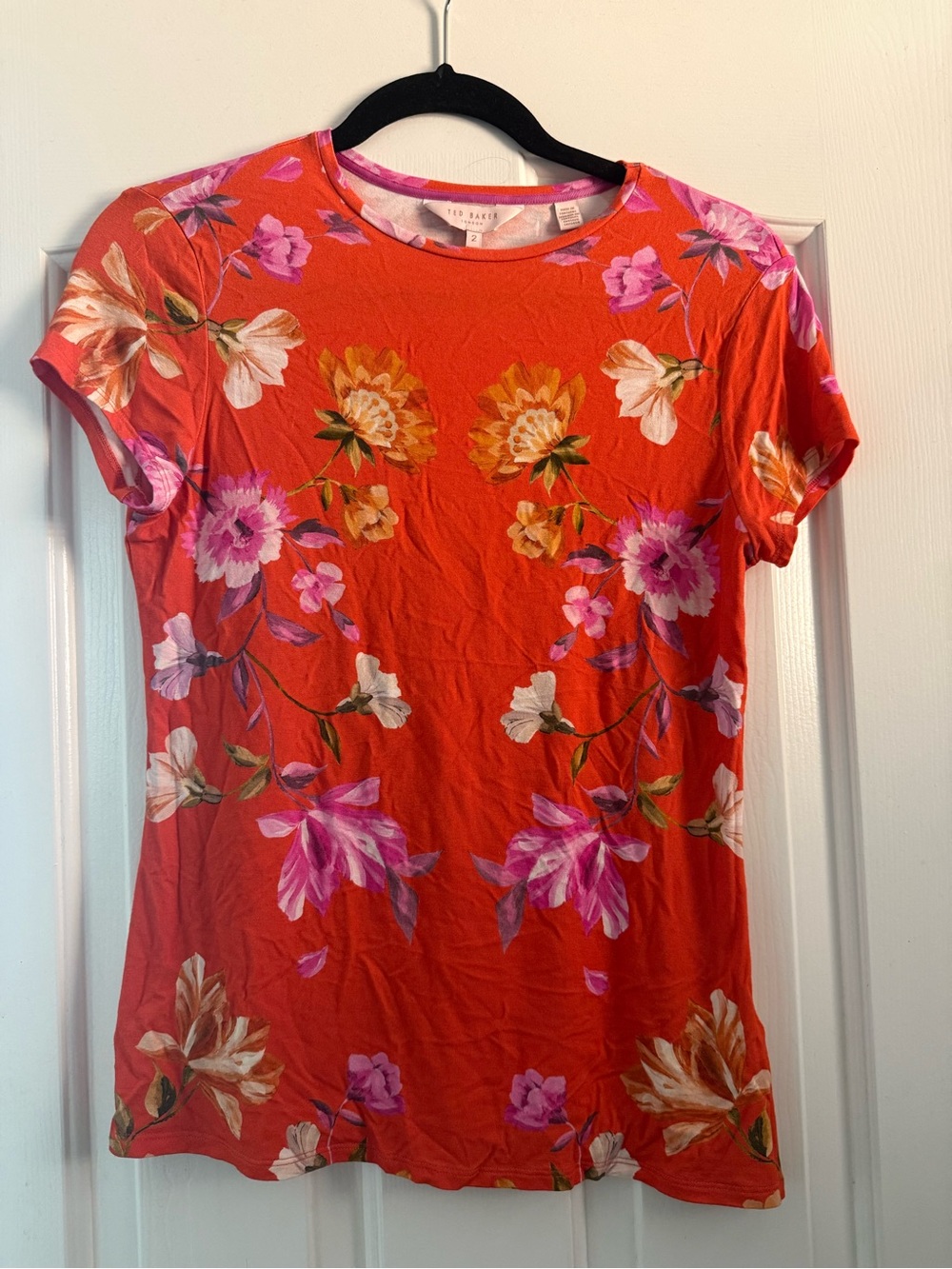Ted Baker Coral Red Floral Short Sleeve Tee
